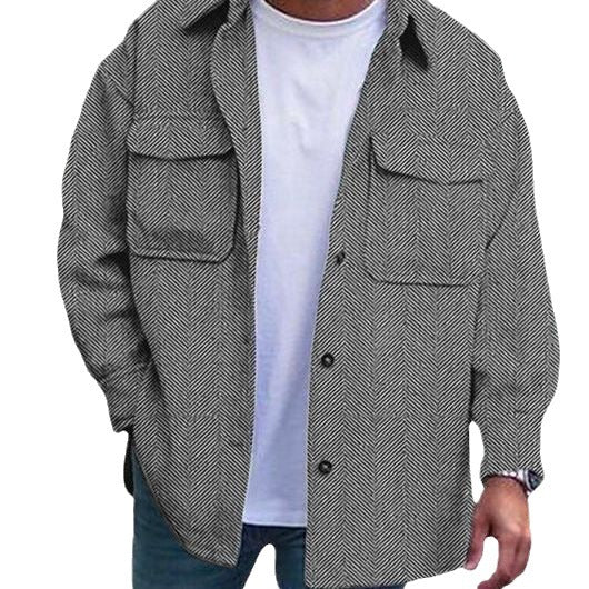 Men's Warm Winter Polo Coat With Collar - Fashion Work Tops