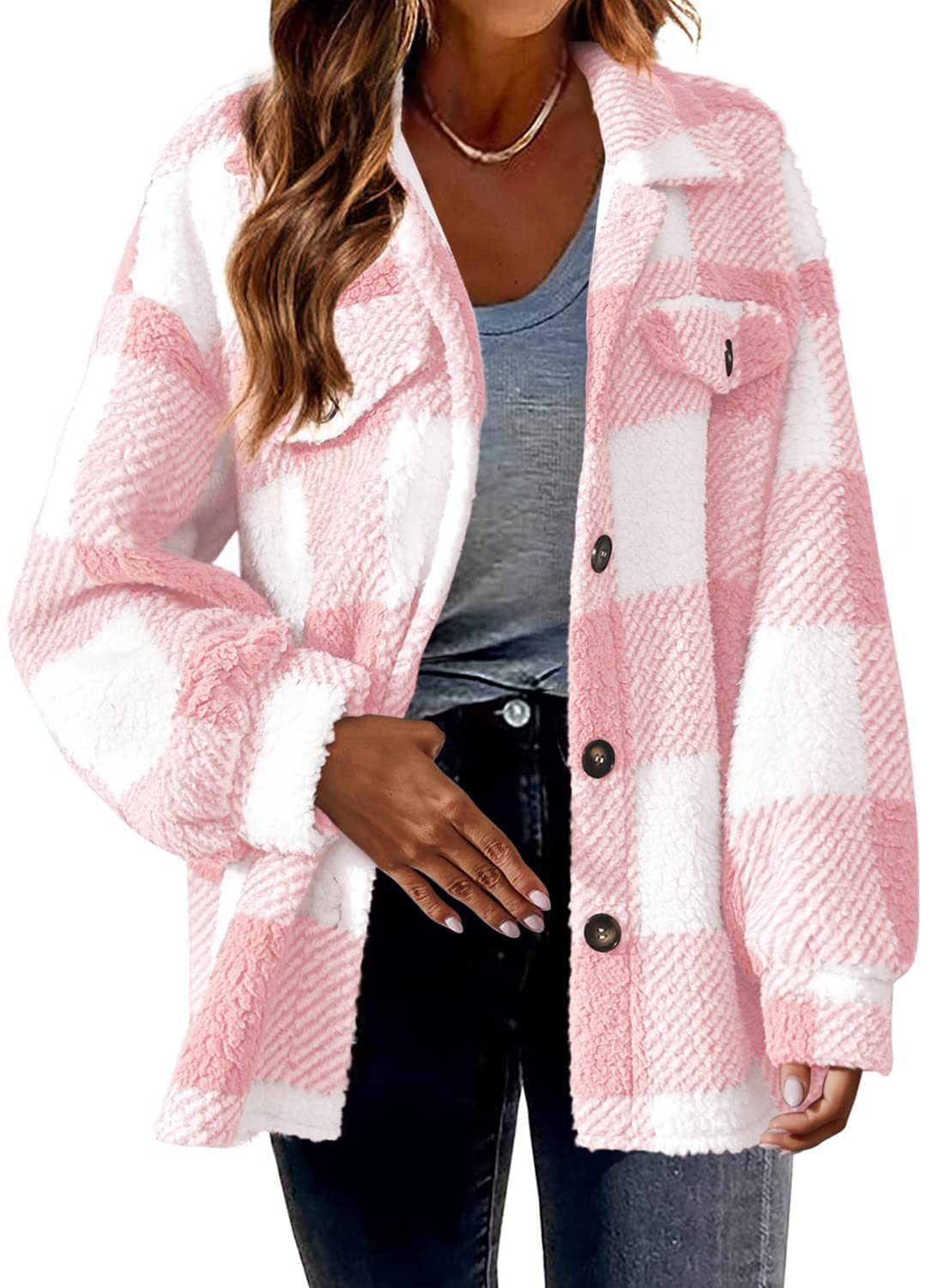 Lamb Fleece Jacket Button For Women