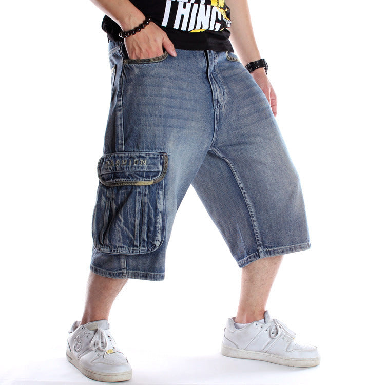 Multi-Pocket Hip-Hop Denim Shorts For Men