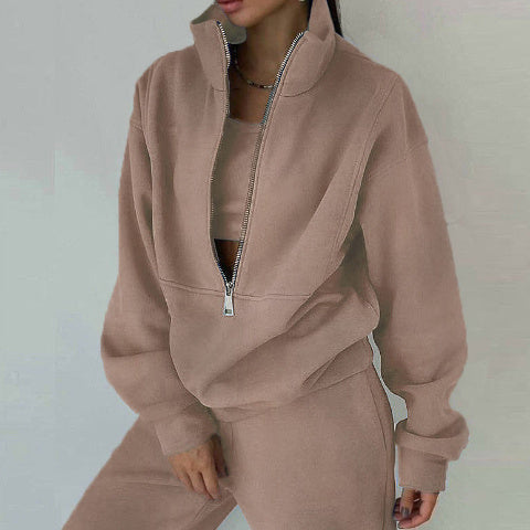 Women's Fashion Fleece Solid Colour Sports Casual Suit