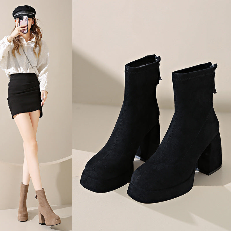 Women's Back Zipper Suede - Boots