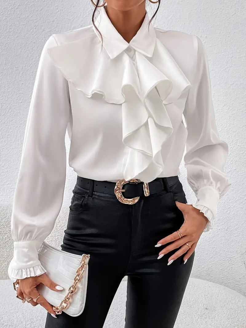 Design Ruffled Laminated Decoration Shirt For Women