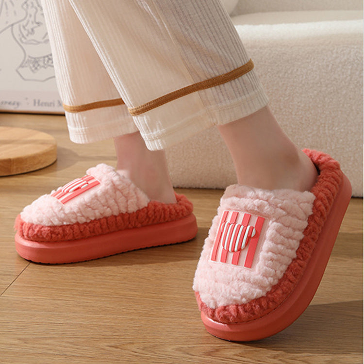 Unisex Colour-matching Lamb Non-Slip Floor Bedroom Slippers - Winter Warm House Shoes For Men and Women