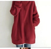 Women's Oversized Loose Hooded Coats, Autumn Tie Collar Long Sleeve Zipper Up And Velvet Long Sweatshirt Sizes S-5XL
