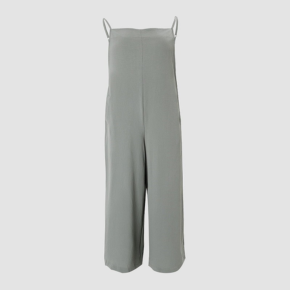 Women's Sleeveless Jumpsuit With Pockets And Adjustable Shoulder Strap - Wide Leg Straight Overalls Summer Beach Trousers