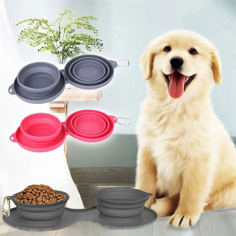 Rubber Foldable Pet Feeding Double Bowl For Dog And Cat