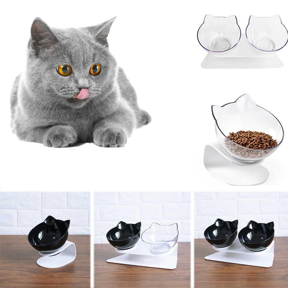 Cat Double Food Bowl With Cervical Vertebra Protection