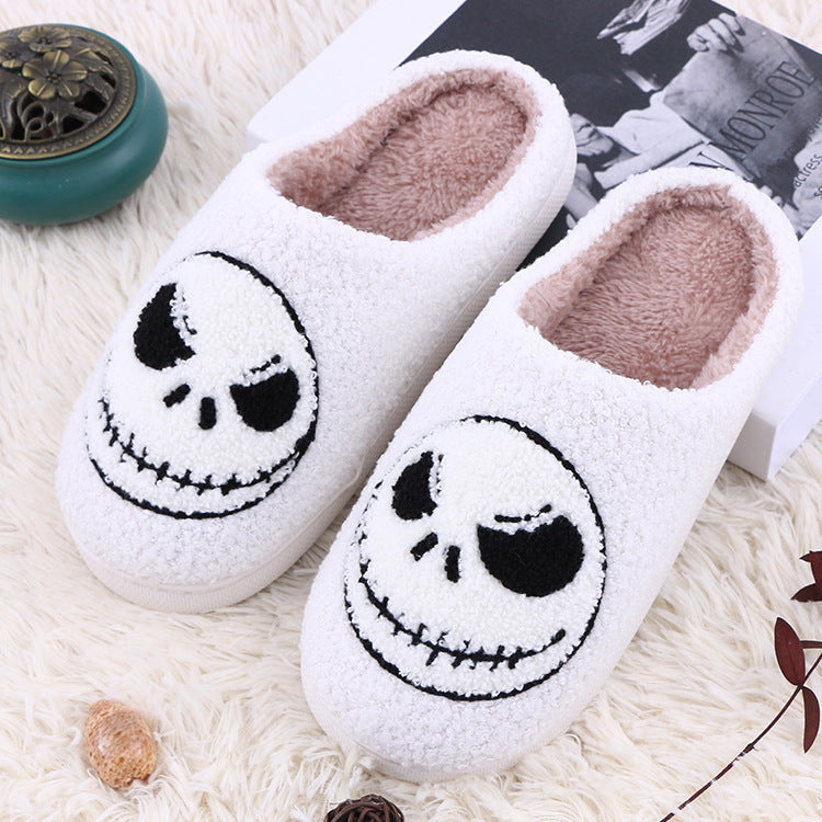 Halloween Skull-Smirk Home &  Indoor Funny Non-Slip House Slippers - Winter Warm Bedroom Slippers - Unisex
