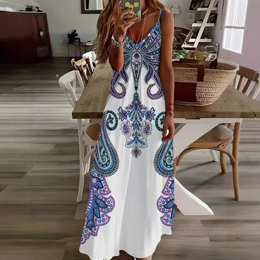 Print Dress V-Neck Sleeveless Jumpsuit