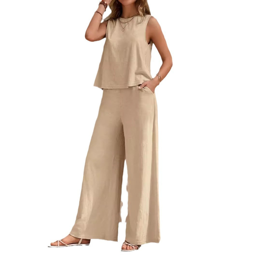 Women's Solid Colour Casual Loose Pants Sets - Elegant Spring Summer Two Pieces Suit For Ladies