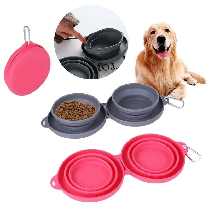 Rubber Foldable Pet Feeding Double Bowl For Dog And Cat