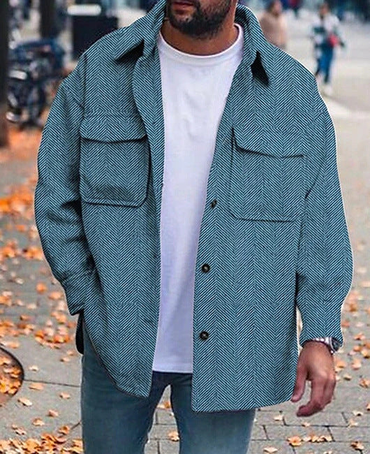 Men's Warm Winter Polo Coat With Collar - Fashion Work Tops
