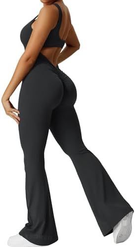 Women's Sleeveless Flare Jumpsuits Fitness Yoga Long Pants