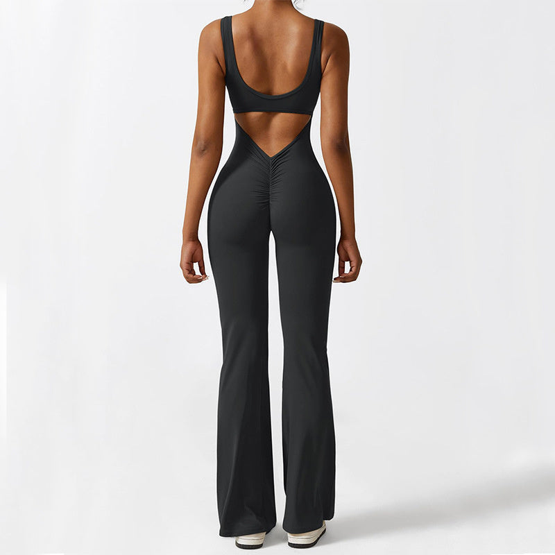 Women's Sleeveless Flare Jumpsuits Fitness Yoga Long Pants