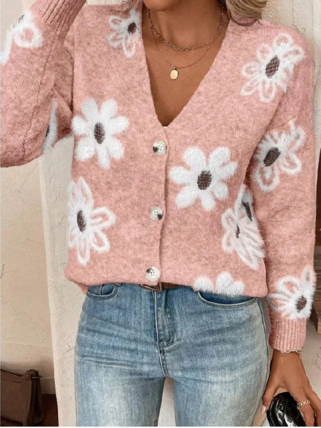 Women's Flowers Print Button Front Cardigan