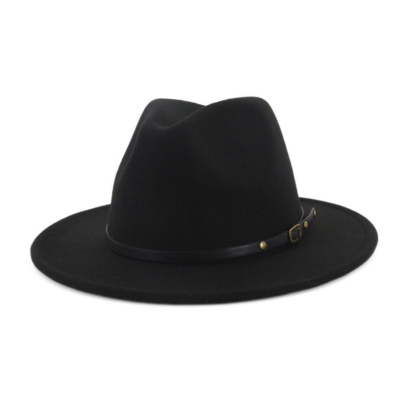 European And American Popular Woollen Top, Colour Matching Flat Brim Fedora Jazz Ladies Hat