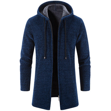 Plus Fleece Trend And Handsome All-Match Cardigan With Hooded Collar For Men
