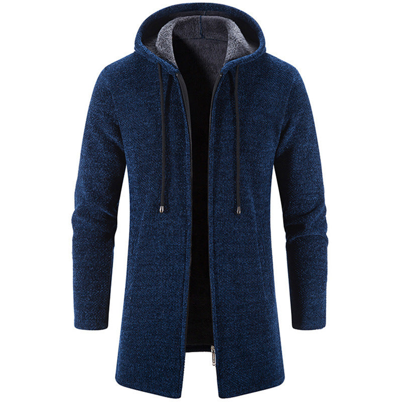 Plus Fleece Trend And Handsome All-Match Cardigan With Hooded Collar For Men