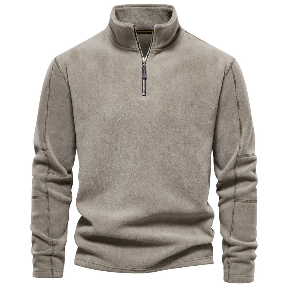 Men's Personality Stand-Collar Zippered Sweatshirt With Fleece Winter Casual Pullover Top