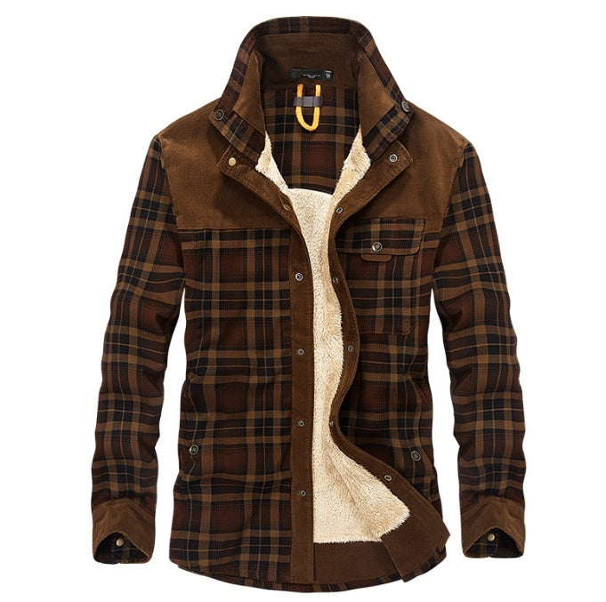 Men's Thicken Warm Fleece Winter Jackets - Pure Cotton Plaid Coat