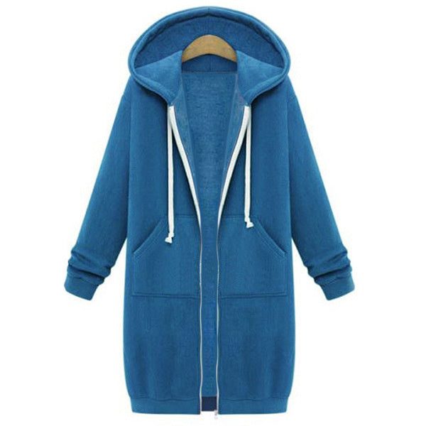 Women's Hooded Long Sleeve Sweater - Fleece Long Jacket