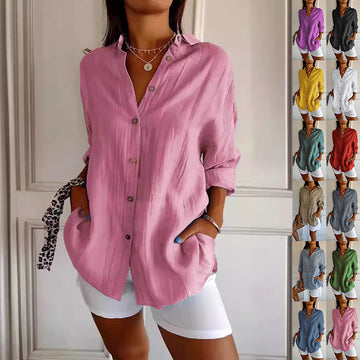 Women's Lapel Long-Sleeve Single-Breasted And Pleated Shirt
