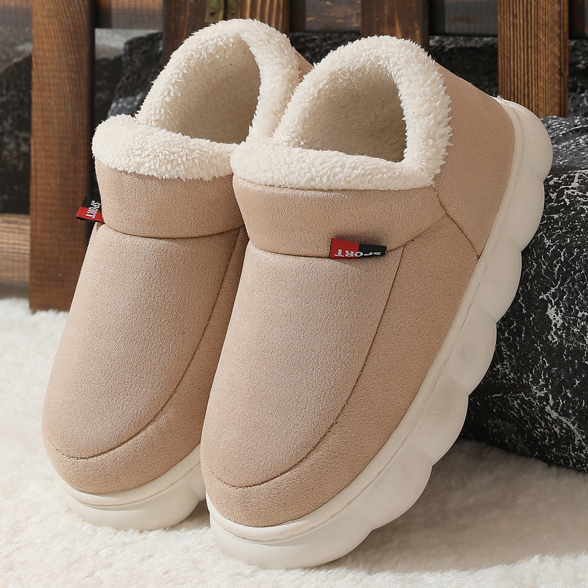 Unisex Winter Plush Cotton Solid Colour Warm House Shoes - Thick-Soled Suede Outdoor Shoe
