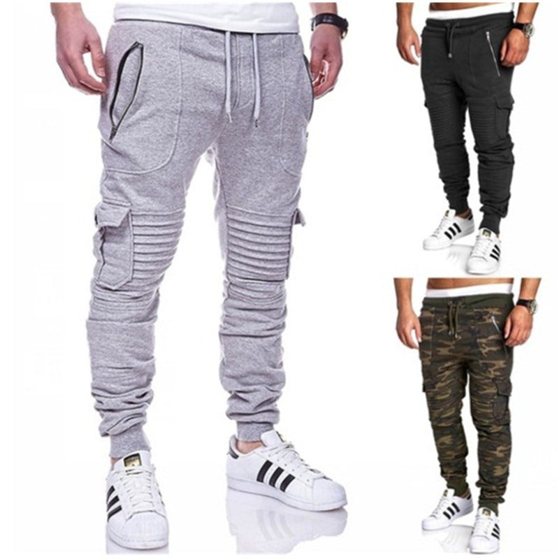 Men's Stripe Pleated Zippered Pocket Pants