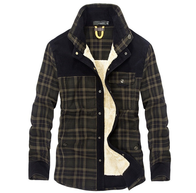 Men's Thicken Warm Fleece Winter Jackets - Pure Cotton Plaid Coat