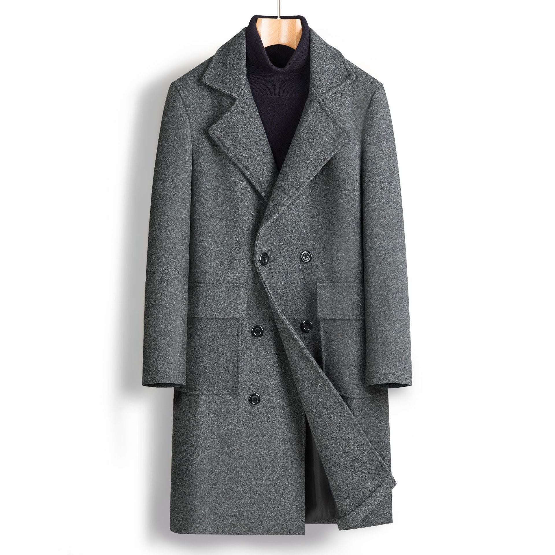 Men's Fall And Winter Double Breasted Mid-Length Coat