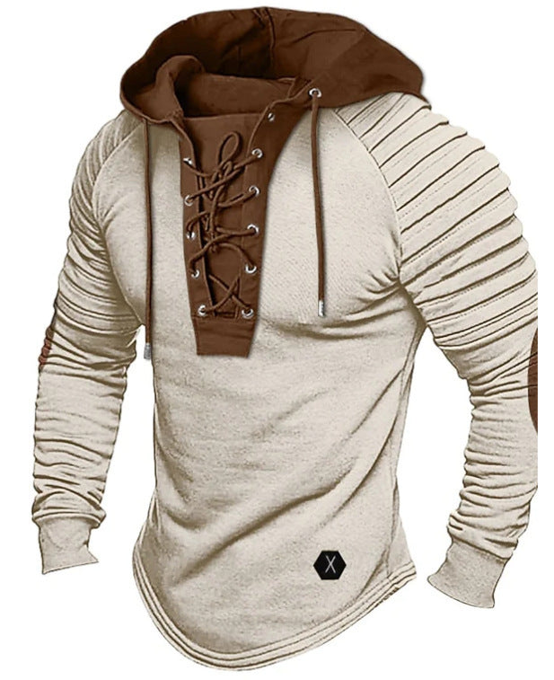 Men's All-Season Pure Colour Tied Hooded & Sports Bronzing Sweatshirt