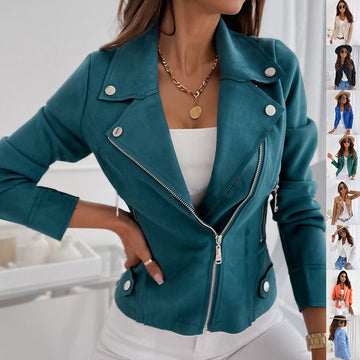 Women's Zip-Up Lapel Jacket With Pockets Ins Fashion - Long Sleeve Short Tops For Ladies