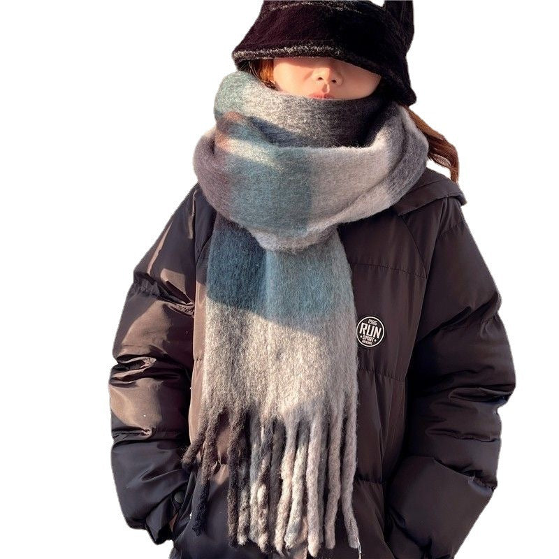 Women's Plaid Tassel Scarf Rainbow Colour-Blocking Shawl