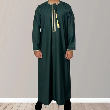 Solid Colour Round Neck Embroidered Thick Tassel Oman Gowns And Suitable For Saudi Arabia Men