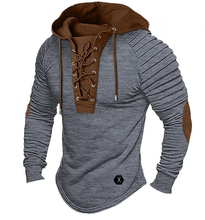 Men's All-Season Pure Colour Tied Hooded & Sports Bronzing Sweatshirt