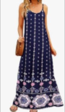Women's Summer Maxi Dress Casual V-Neck Sleeveless Bohemian Spaghetti Strap Floral Long Ladies' Dress