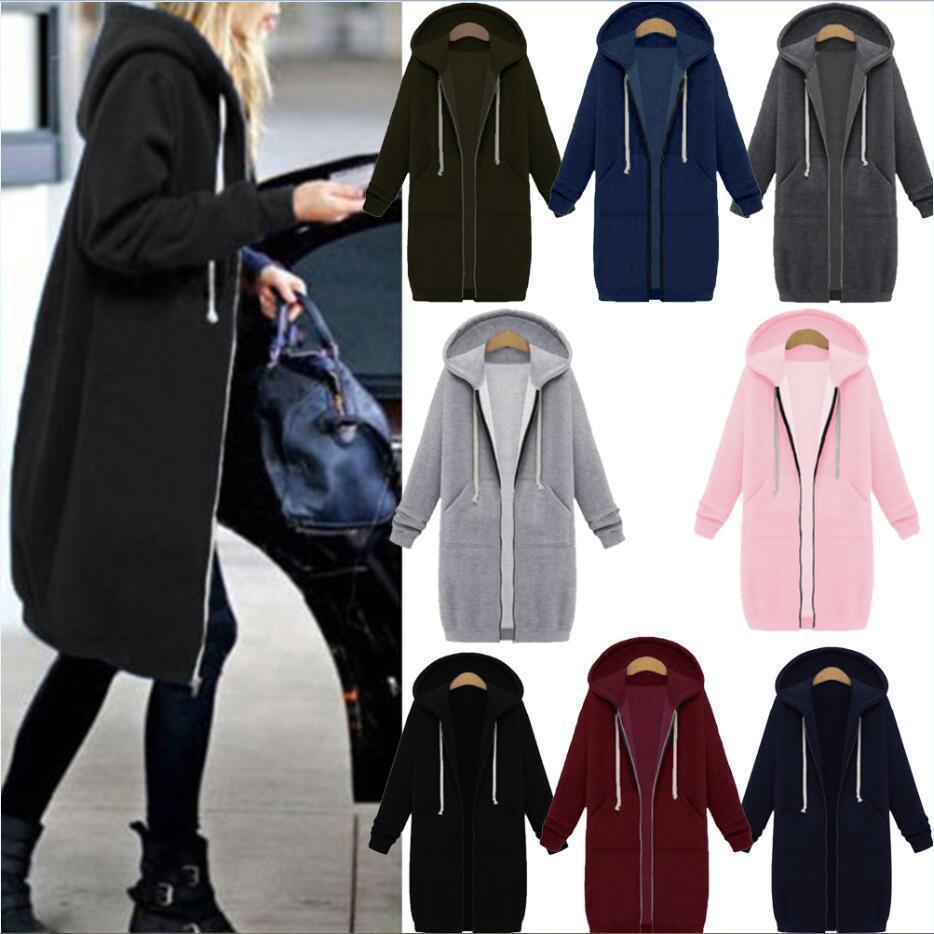 Women's Hooded Long Sleeve Sweater - Fleece Long Jacket