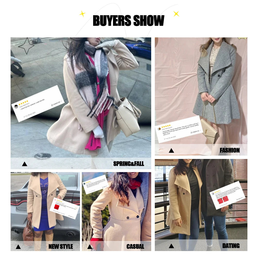Women's Coats Winter Solid Colour Long Sleeve Lapel Button-Up Work Coats New Year Red Valentine's Day Gift Outer Wears