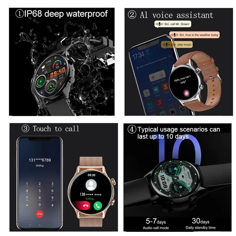 2025 Nieuwe Smartwatch voor dames AMOLED HD-scherm Altijd aan Bluetooth-oproep IP68 Waterdicht GPS Smart Men-horloge - Compatibel met Android IOS
