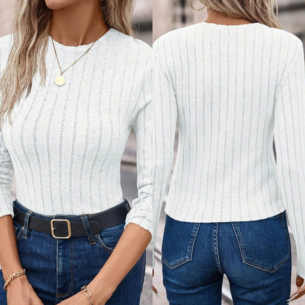 Women's Knitted Long Sleeve T-Shirts Crew Neck Solid Casual Autumn Basic Daily Tops  Women's Blouses Deals