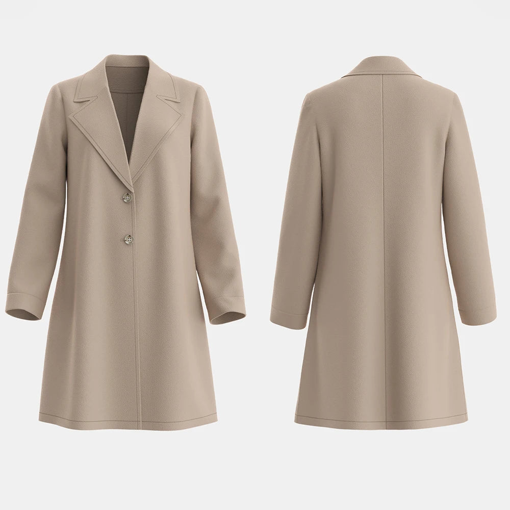 Women's Single Breasted Maxi Coat French Apricot Lapel Long Sleeve Loose Fit Casual Autumn Winter Overcoats