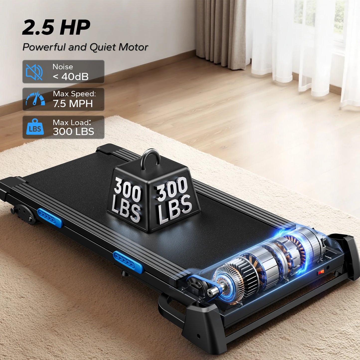 Foldable Treadmill T12 Incline 0.8-12km/H Walking Pad Save Space LED Display APP Heart Rate Monitoring 16.5" Wider Belt