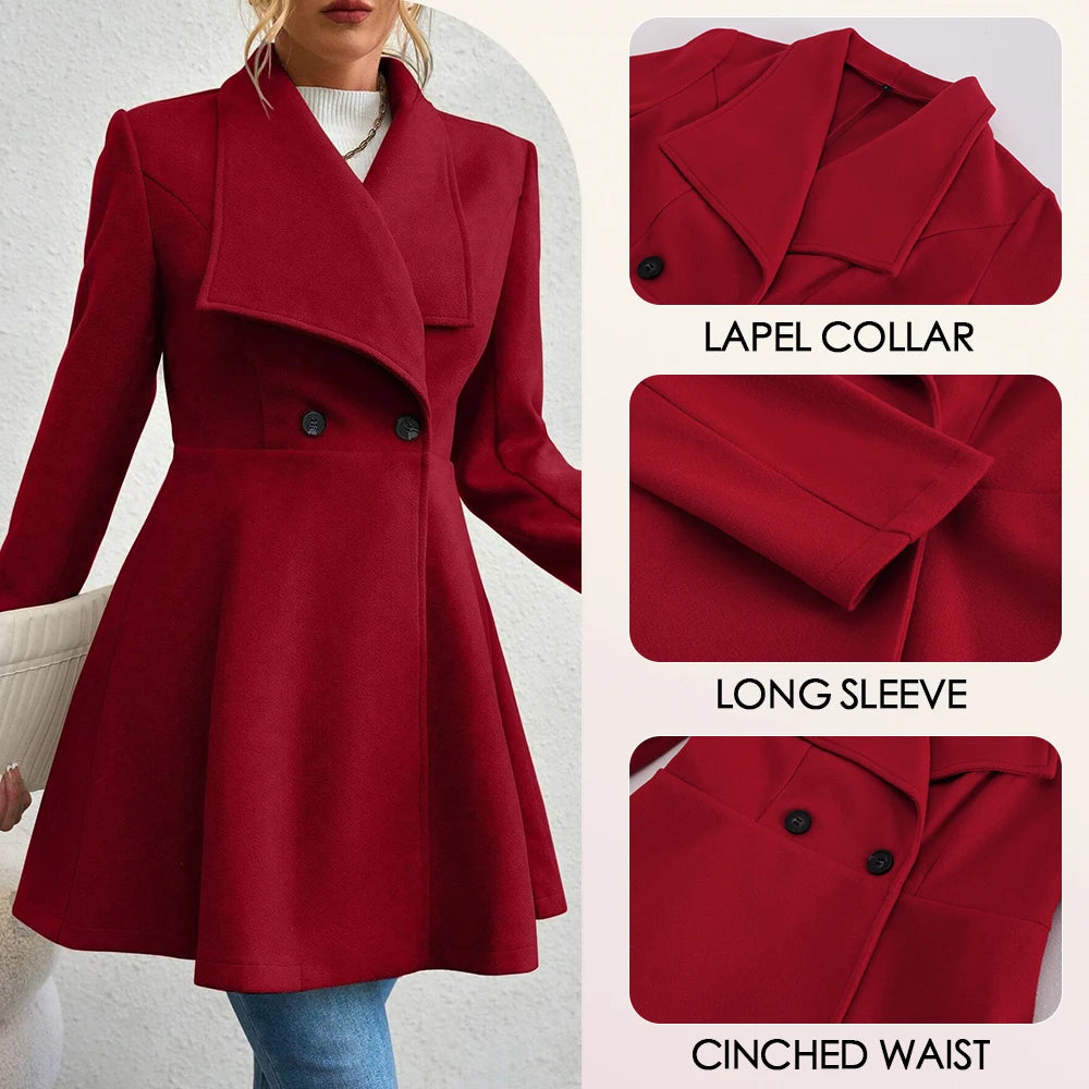 Women's Coats Winter Solid Colour Long Sleeve Lapel Button-Up Work Coats New Year Red Valentine's Day Gift Outer Wears