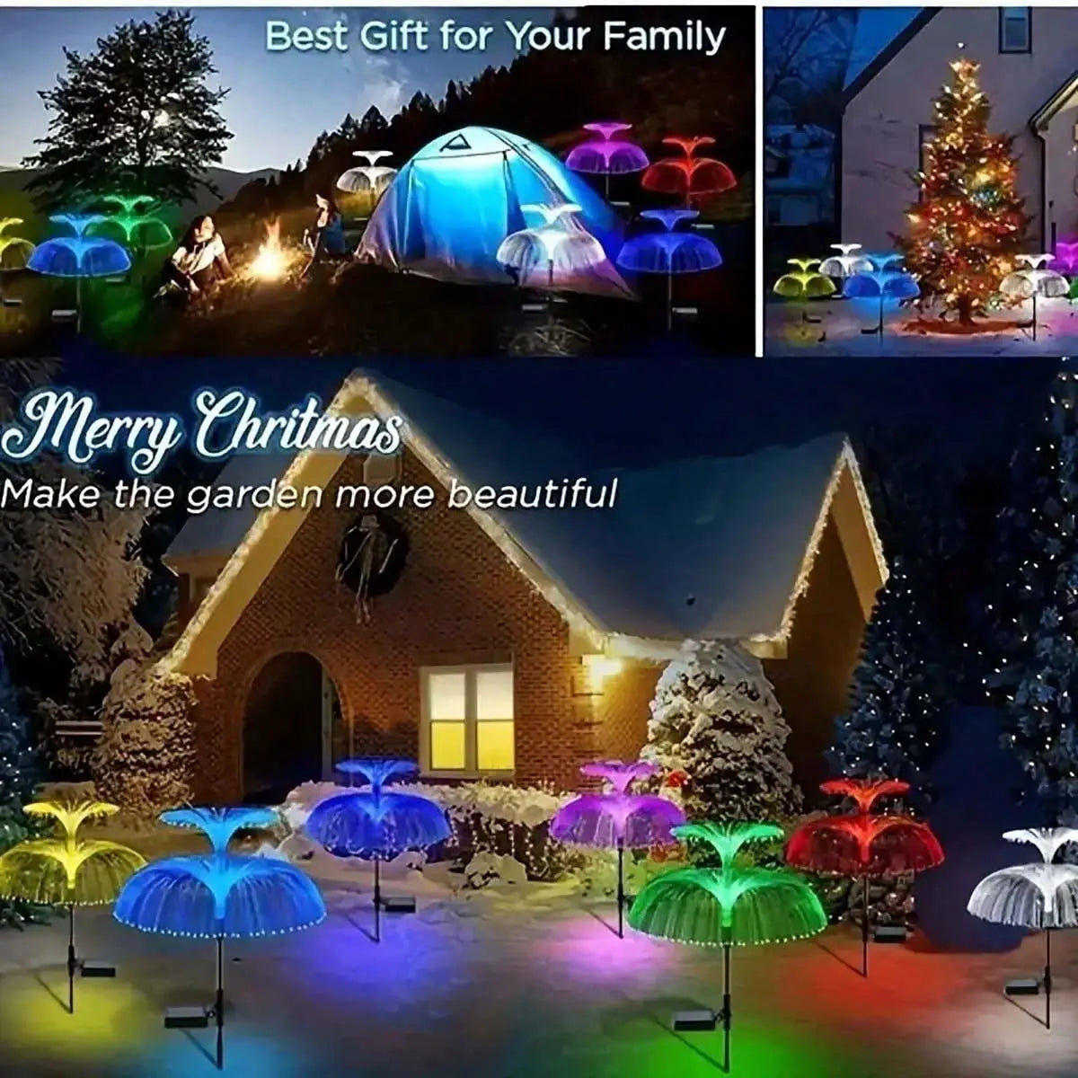 solar jellyfish lamp, waterproof 7 color gradient single and double jellyfish solar garden lamp garden decorative garden light