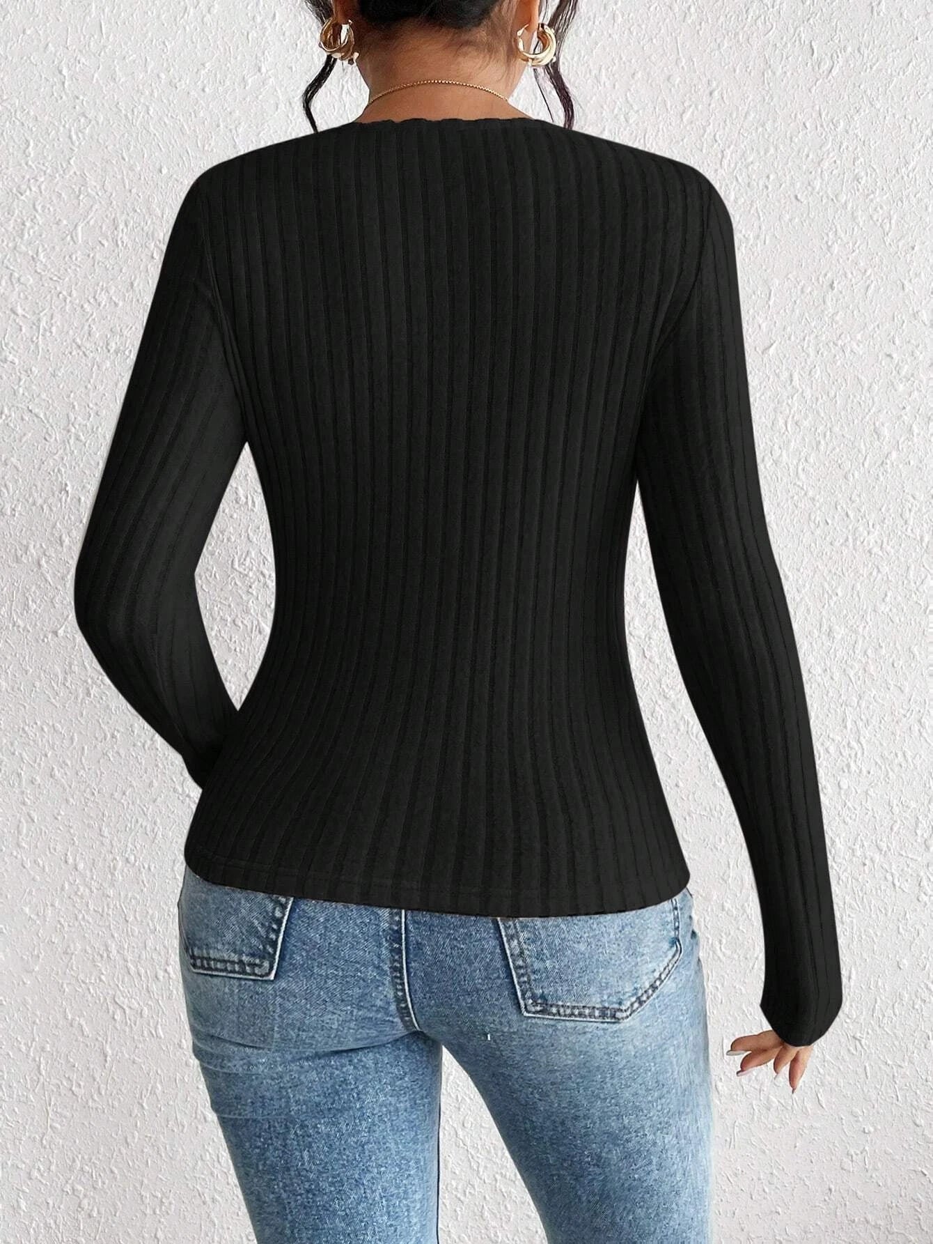 Slim Fit T-Shirts Sweetheart Neck Long Sleeve Solid Colour Autumn Casual Basic Tops  Women's Blouses Deals
