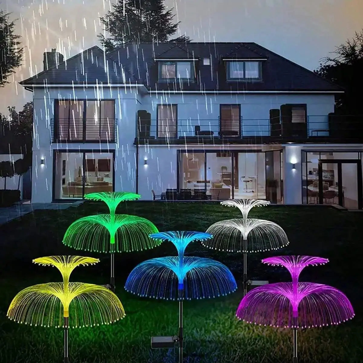 solar jellyfish lamp, waterproof 7 color gradient single and double jellyfish solar garden lamp garden decorative garden light