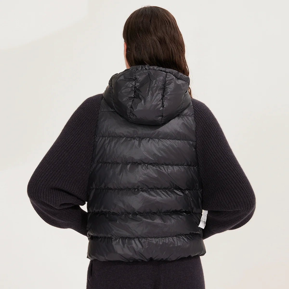 Women's Warm and Stylish Premium Down Jacket, 7-Gauge Luxury Coat With Pure Cashmere Knitted Sleeves