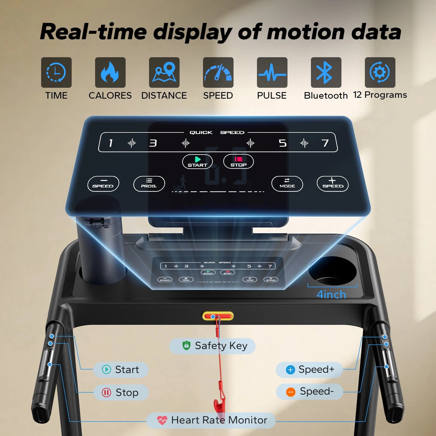 Foldable Treadmill T12 Incline 0.8-12km/H Walking Pad Save Space LED Display APP Heart Rate Monitoring 16.5" Wider Belt