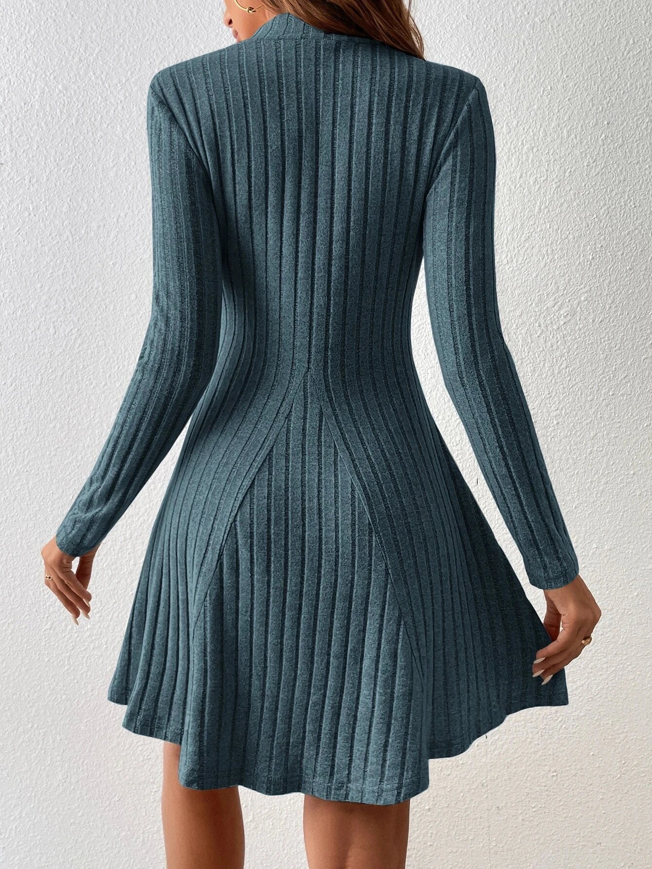 Women's Dresses Fall Winter Simple Solid Colour Long Sleeve Mock Neck A Line High Waisted Flare Hem Casual Short Dresses