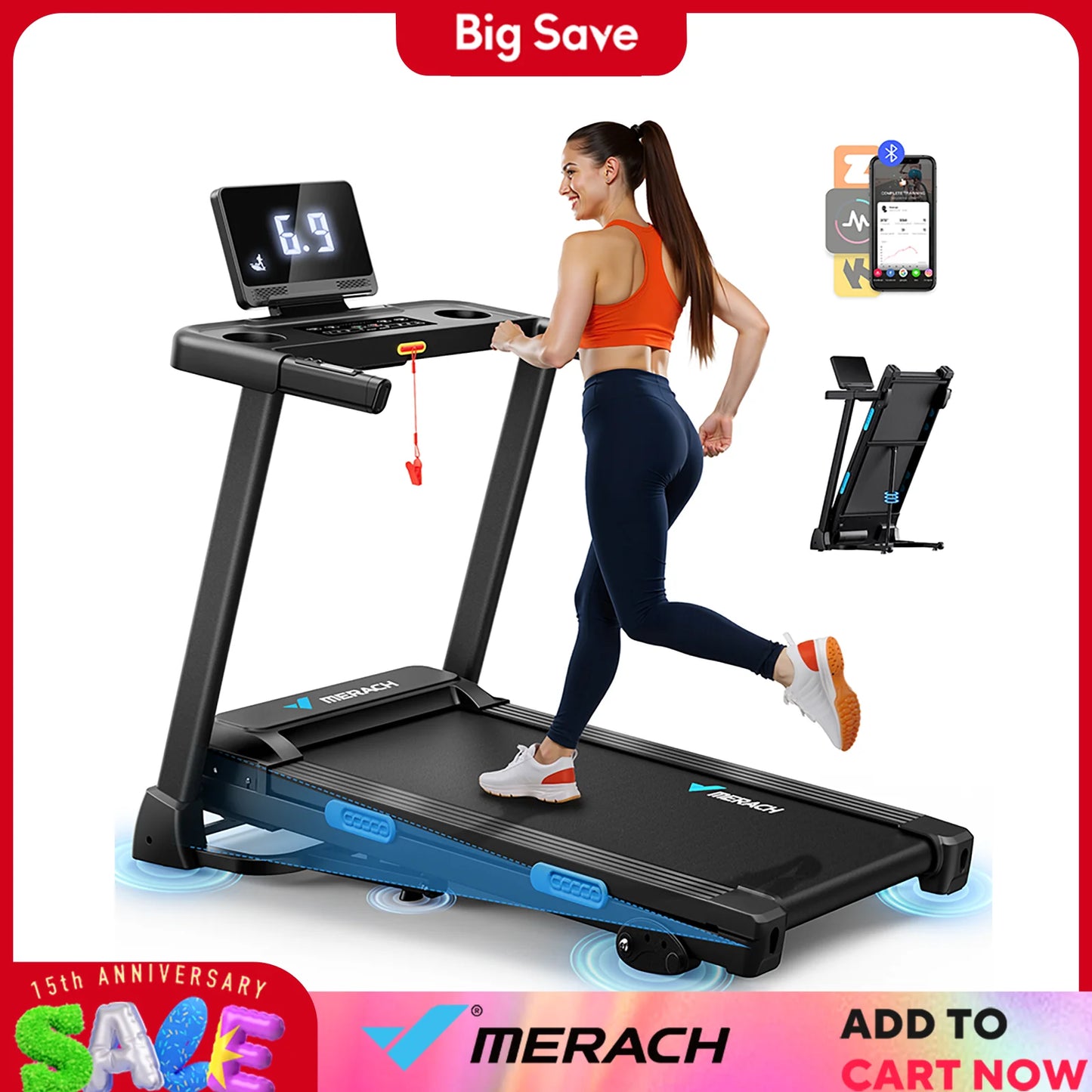 Foldable Treadmill T12 Incline 0.8-12km/H Walking Pad Save Space LED Display APP Heart Rate Monitoring 16.5" Wider Belt
